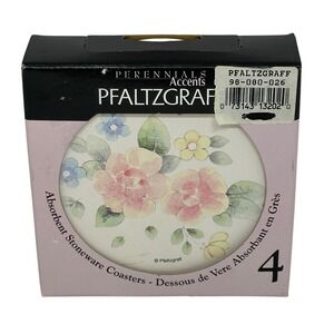 Pfaltzgraff Coasters Tea Rose Floral Absorbent Stoneware Cork Back Set 4 13202